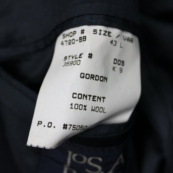 Jos. A. Bank Gordon Blazer Men 43 Long Blue 2 Button 100% Wool Sports Jacket - Picture 10 of 15